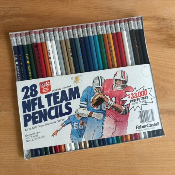 Vintage NFL 28 Team Pencils No. 2 FaberCastell Complete Set New Sealed - Picture 1 of 7
